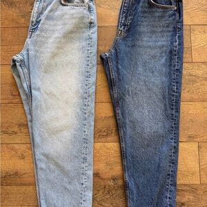 Zara high waisted mom Jeans in Dark and Light Blue